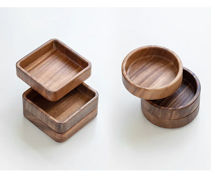 South American walnut plate square tray Japanese tableware household dim sum plate small round bowl creative stackable plates