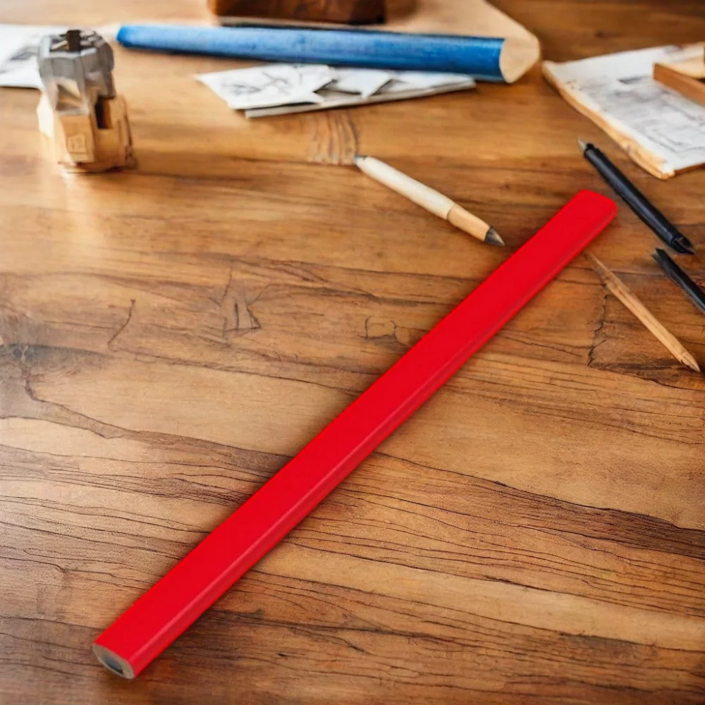 Carpenter Pencil with Octagonal Red Hard Black Lead Woodworking Marking Tool for Woodworking and Construction Projects
