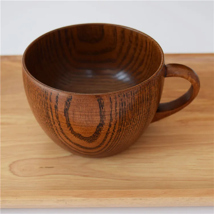 Classic Natural Wood Cup Handmade Wooden Jujube Wood Flat Water Cup Beer Milk Drinkware Tea  Coffee Mug With Handle
