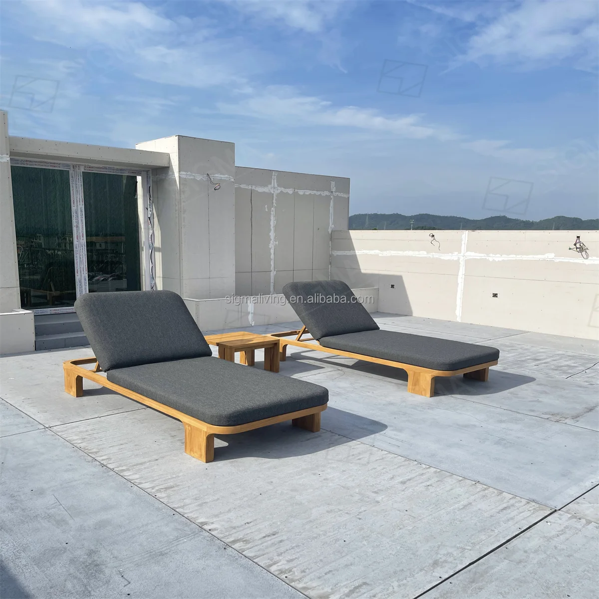 New Luxury Terrace Garden Teak Leisure Chair Set  Sun Lounge Bed Outdoor Teak Patio Furniture