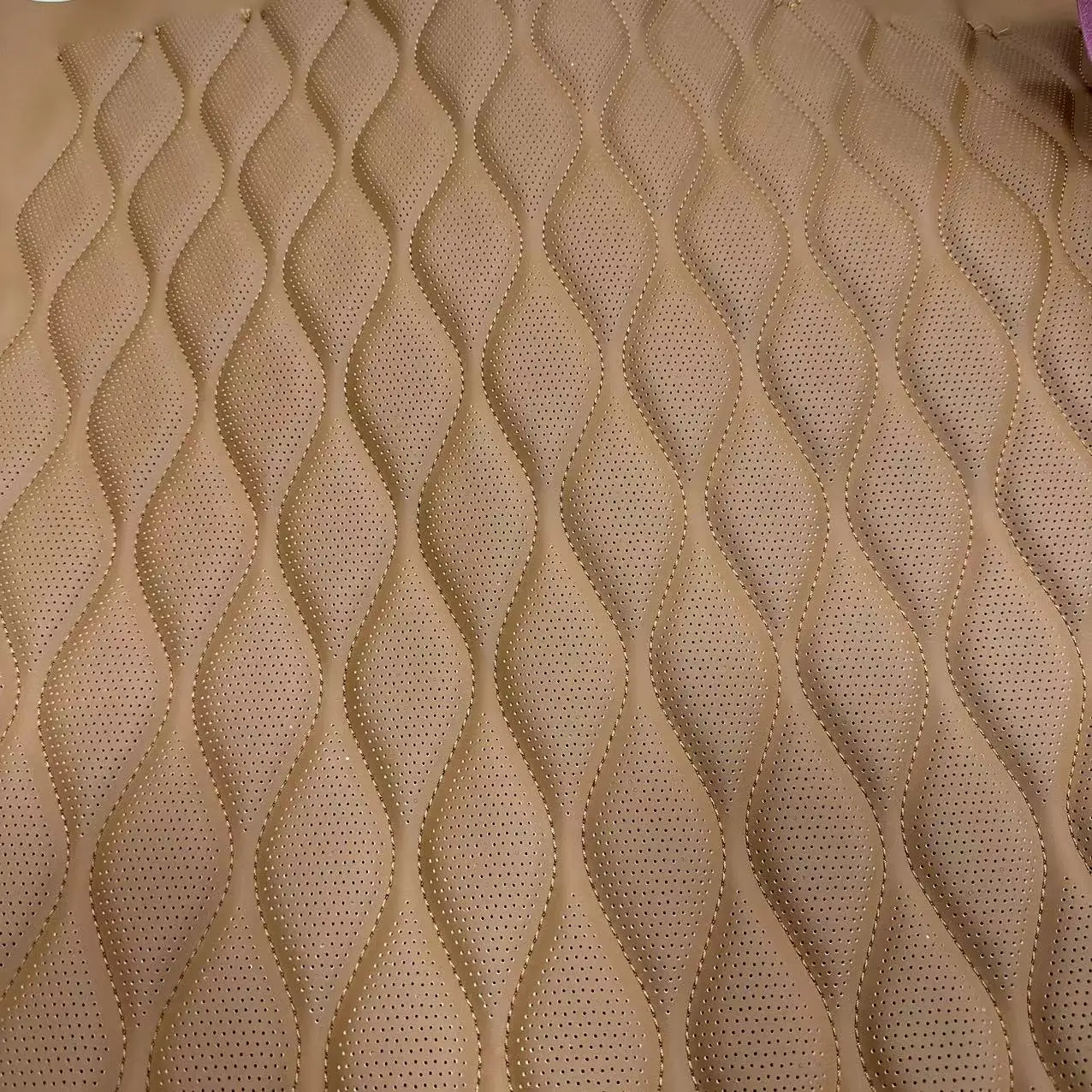 Microfiber Embroidery Leather Sponge Embedded Popular Design PU Nappa Decorative Car Seat leather