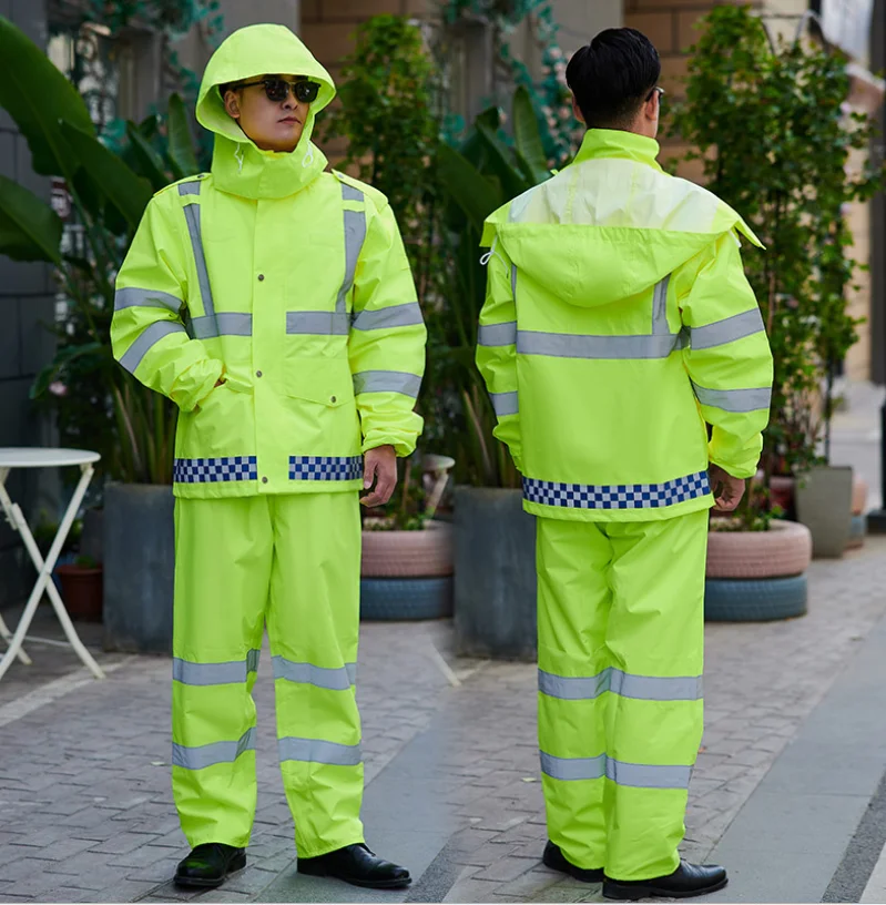 Wholesale adult thickened reflective raincoat outdoor traffic sanitation split suit raincoat high-speed urban management