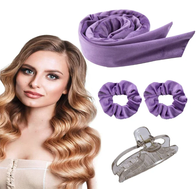 DIY New Heatless Curling Rod Headband Soft Velour Sleeping Hair Salon Roller No Heat Wave Hair Curler with Scrunchies and Clips