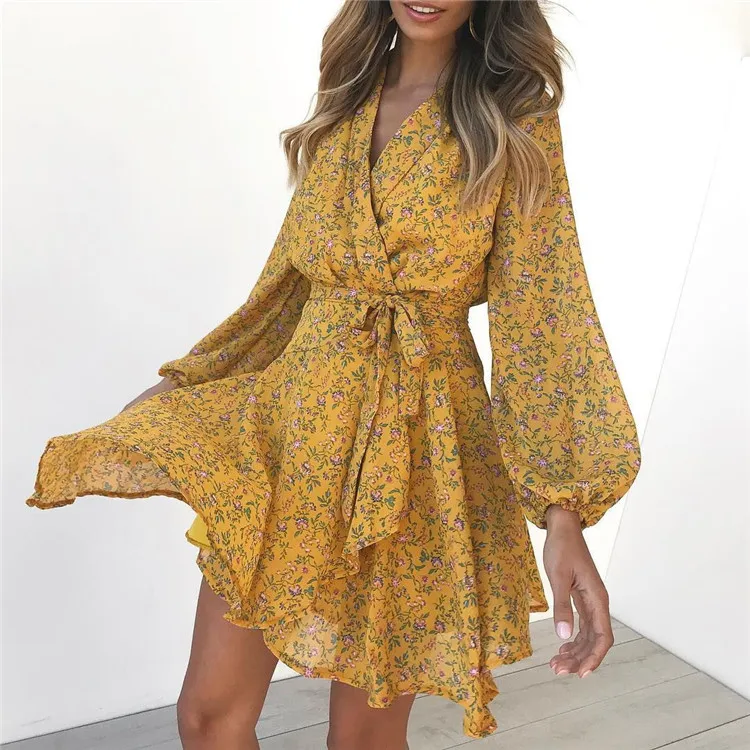 High Quality Fashion Dresses 2020 Women Yellow Flowered Designer Womens Clothes Long Dresses Women