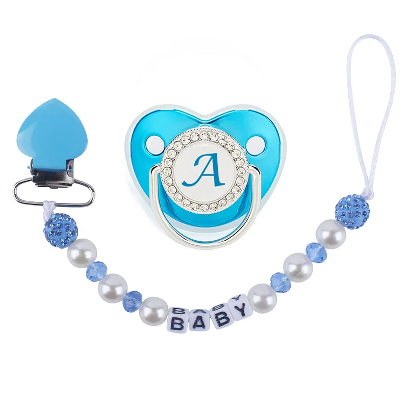Sublimation Dummy Baby Teether Chain Name Bead Infant Nipple Holder Crystal Pearl Baby Pacifier Clips