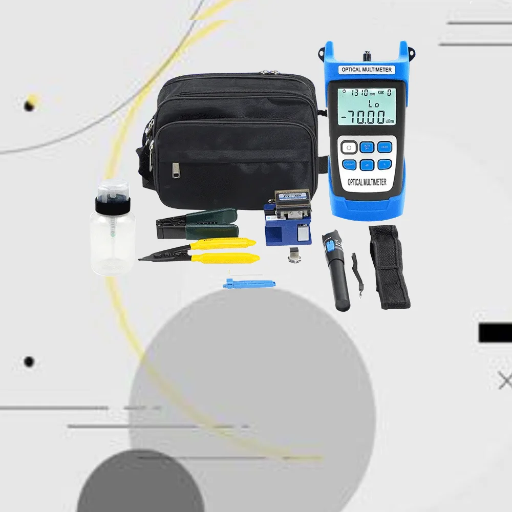 12Pcs Set fiber optic ftth tool kit with FC-6S Fiber cutter Optical Power Meter Visual Fault Locator 5KM Wire stripper etc