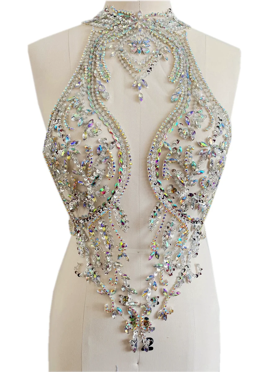 Luxury High Quality Heavy Beaded Bodice Handmade Embroidery Crystal Rhinestone Ornament Neckline Applique