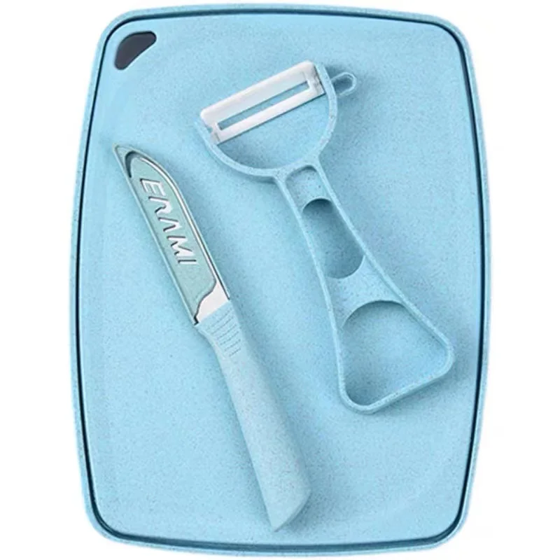 Eco Friendly BBQ Grill  Outdoor Knife and Peeler Box Set Leak Free Wheat Straw Food Container  Barbecue Bento Cutting Board