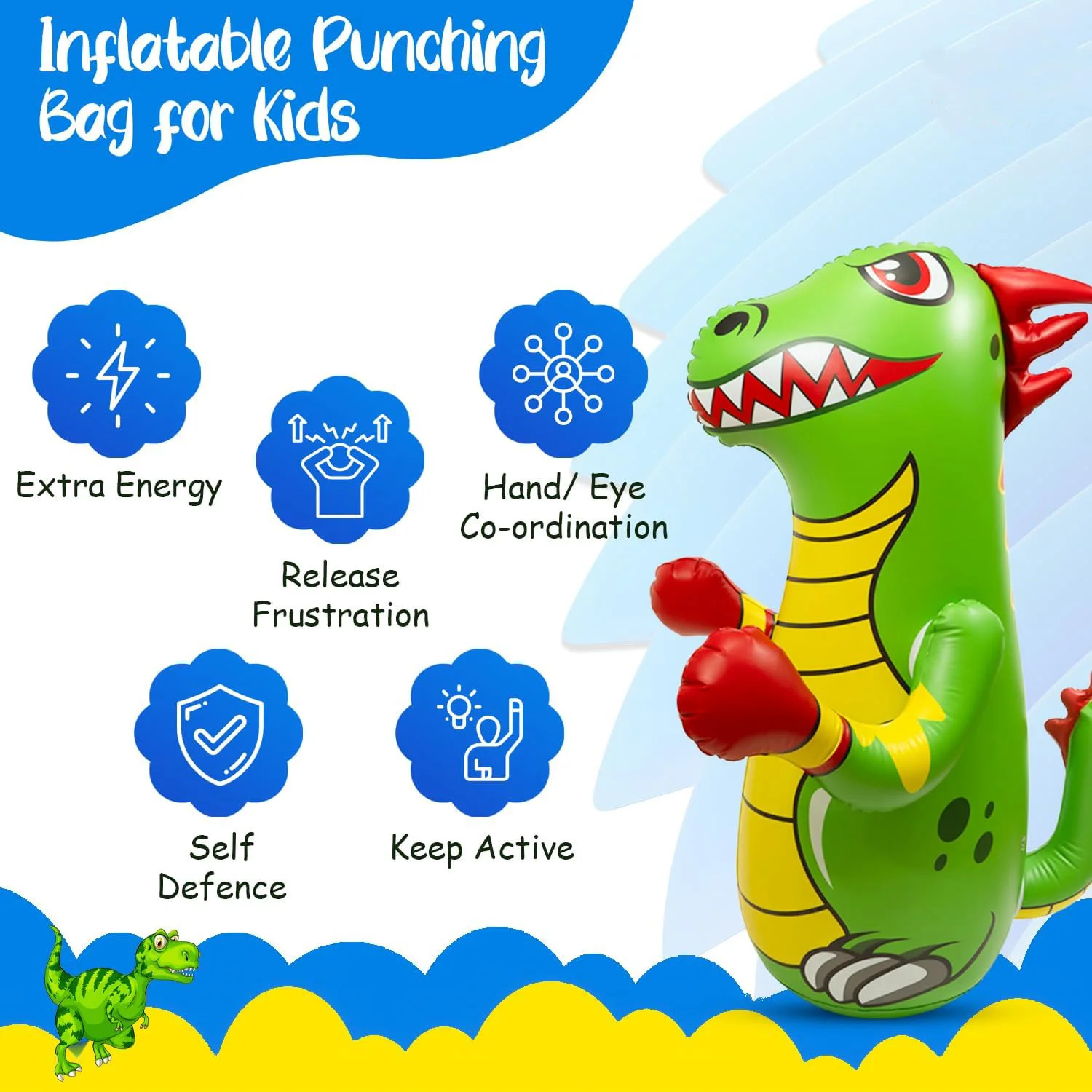 Custom child Dinosaur  Inflatable Punching Bop Bag  with Instant Bounce Back Movement