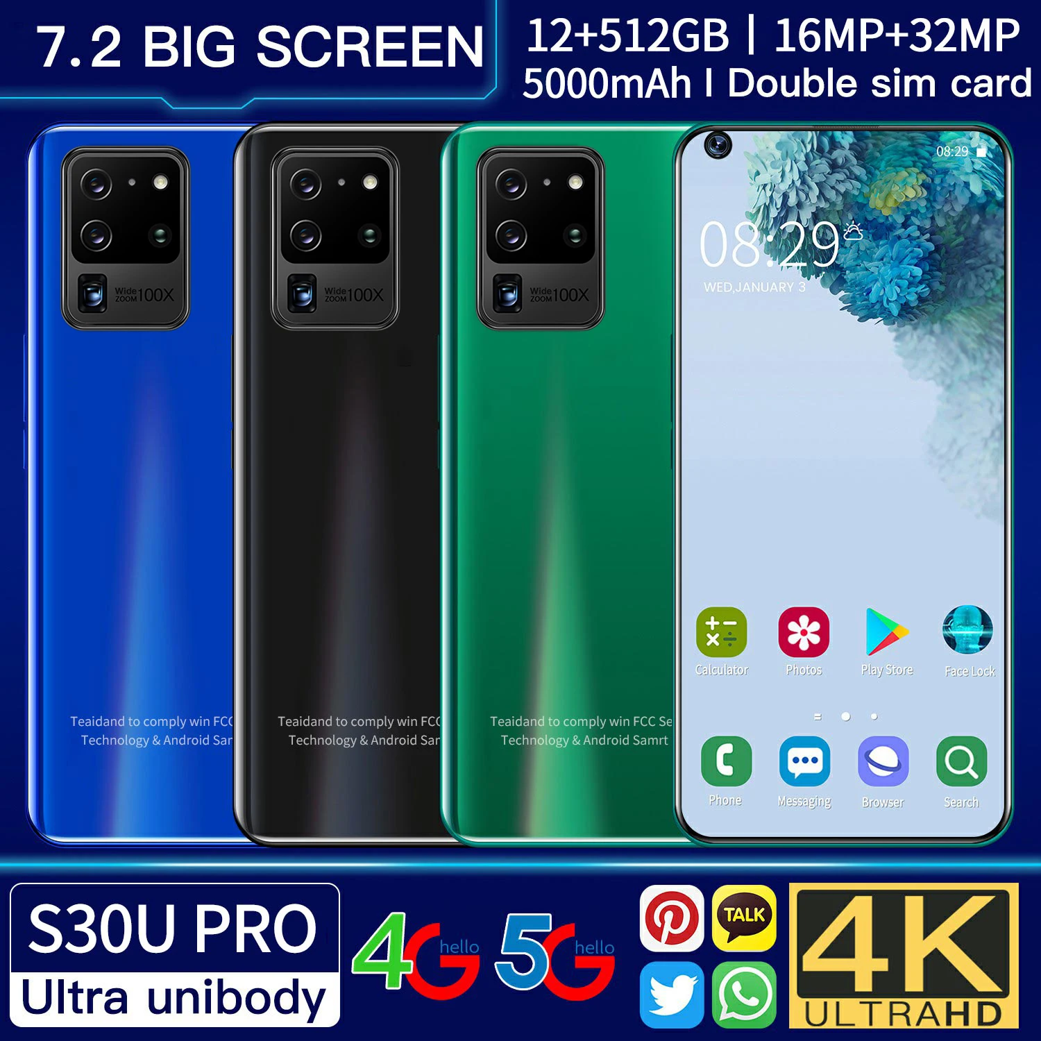  Недорогой смартфон на Android с экраном 7 2 дюйма разрешением 12 Гб + 512 ГБ и функцией распознавания отпечатков