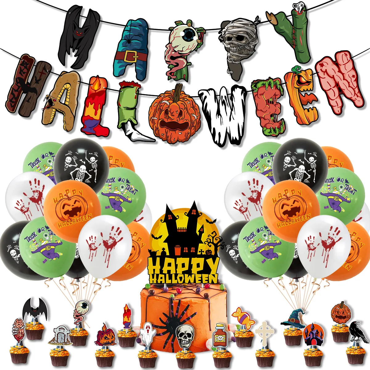 Halloween Balloon Party Party Arrangement Pull Flag Bat Stickers Pumpkin Cat Ktv Bar Mall Decoration Balloon Set