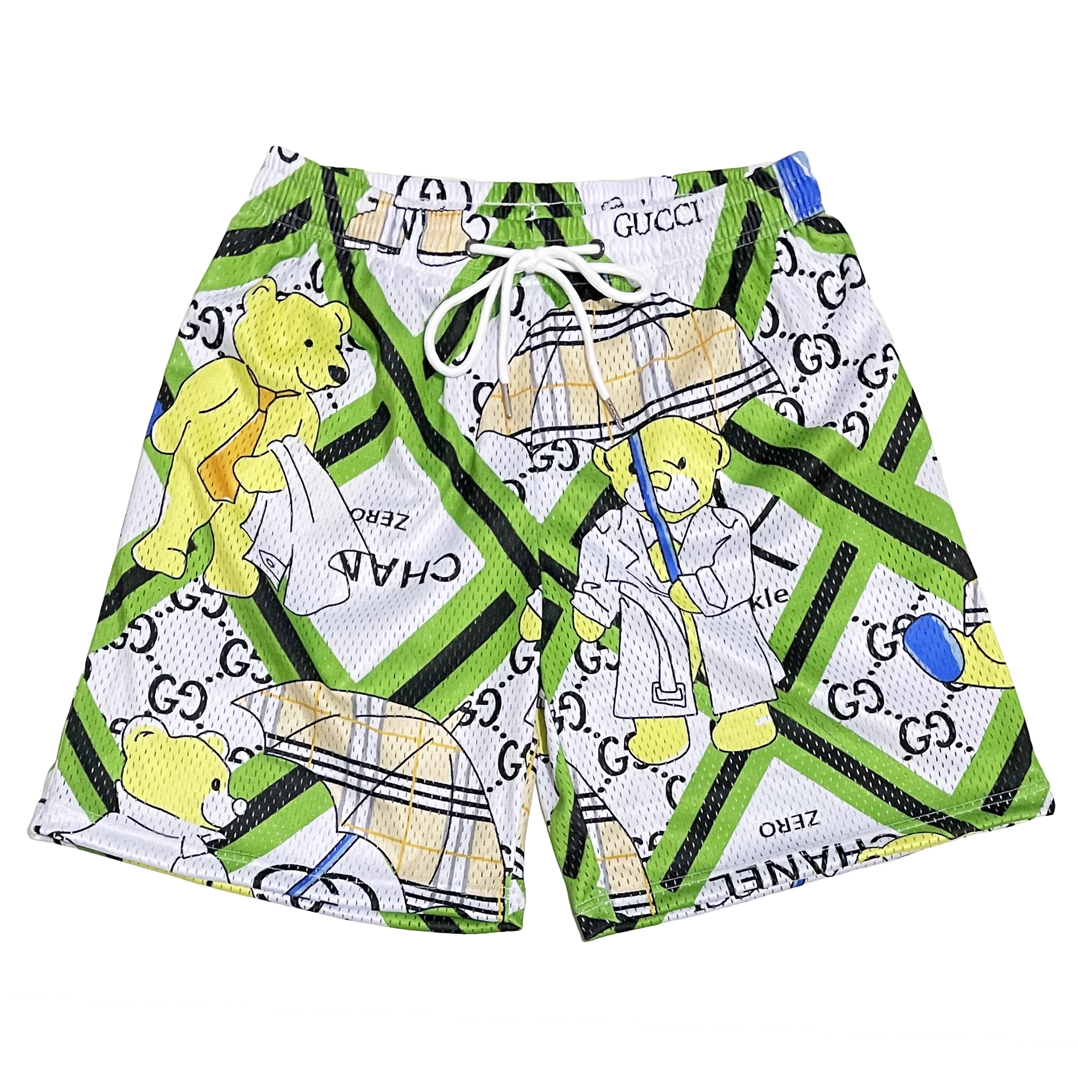 Customizable polyester spandex elastic heavyweight fishnet 7 inch inseam oversized cut and sew beach mens stretchy mesh shorts