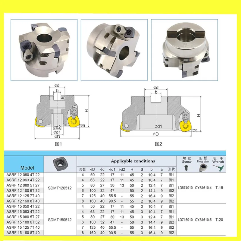ASRF12-63-22-4T 4flute Fast-forward Indexable Face Milling Cutter For SDMT Insert