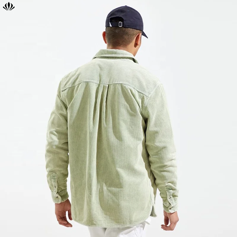 Solid Color Slightly Oversized Long Sleeves Cotton Corduroy Pointed Collar Workshirt Jacket for Men