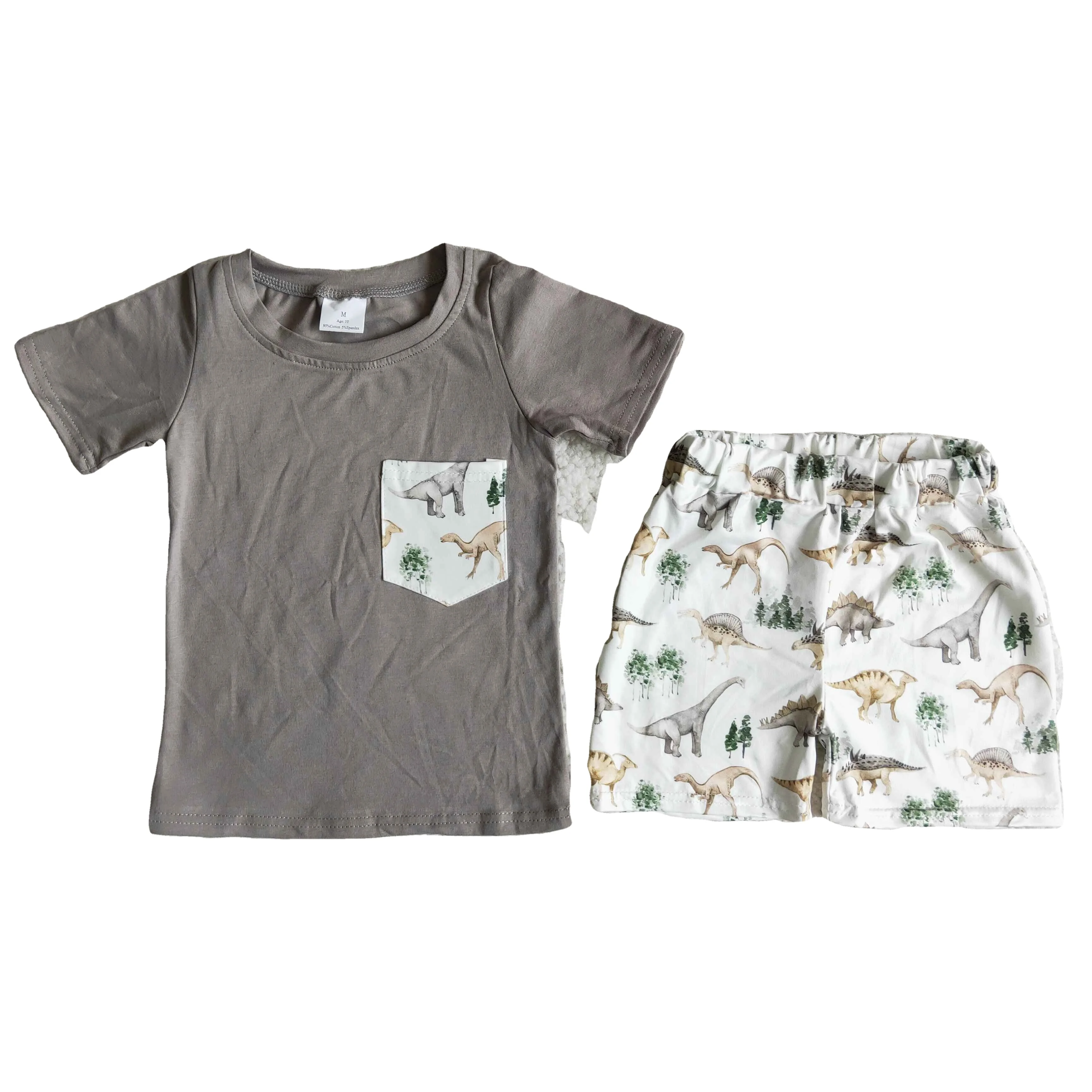 Kids Clothes Crew Neck Short Sleeve Gray  Sets Kids Ikat Animal Pattern Kids Clothes