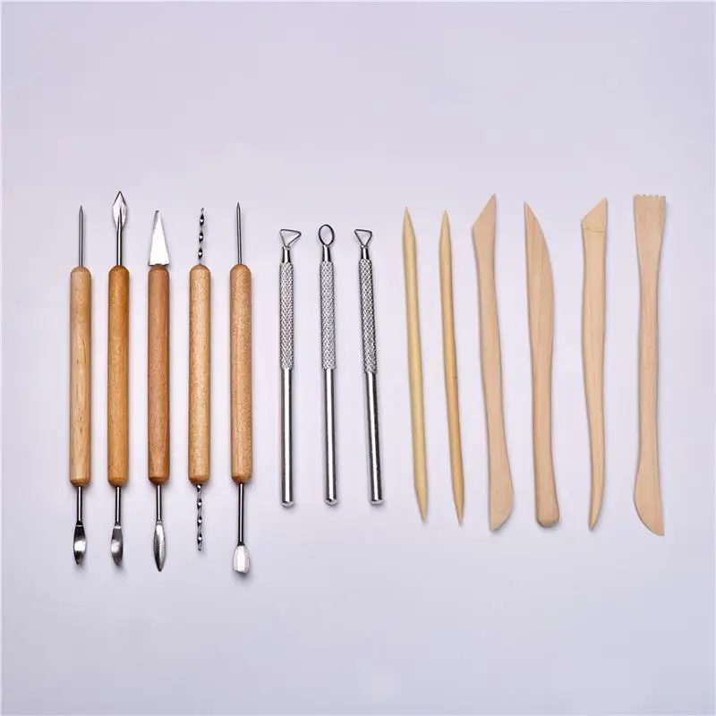 14pcs clay pottery making kit Pottery Clay Sculpting Professional Art Crafts Wooden Handle Modeling Ceramic Tool Kit