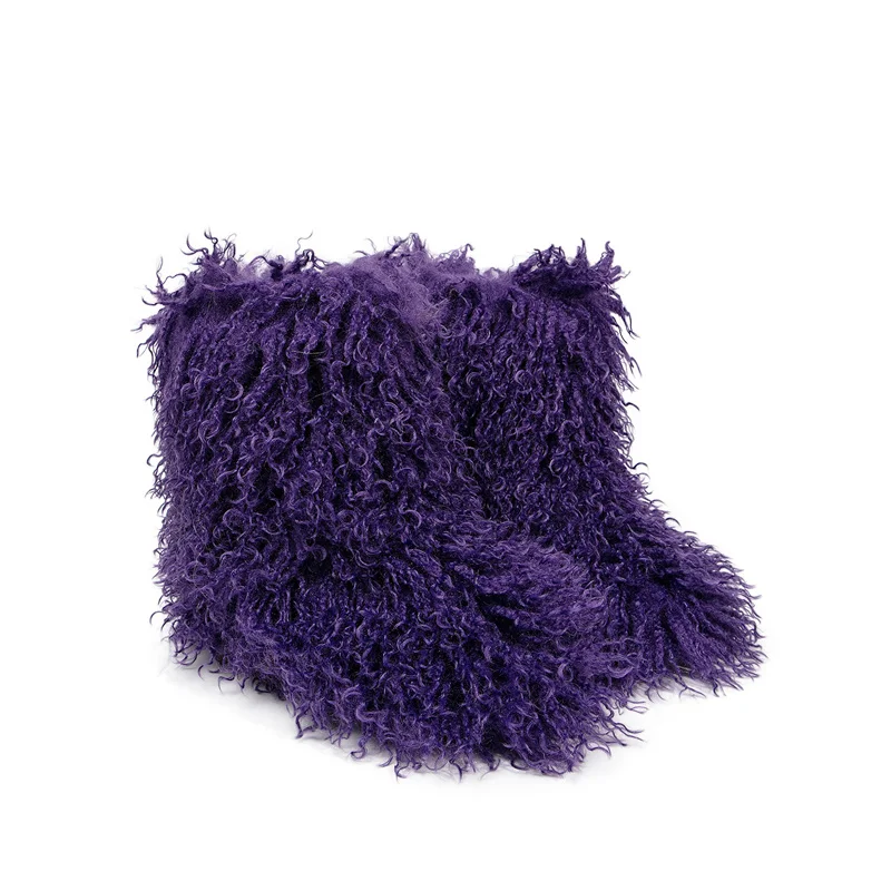 Mongolian women boots Furry colorful Winter shoes children girls warm Flat Casual non-slip footwear rubber faux fur snow boots