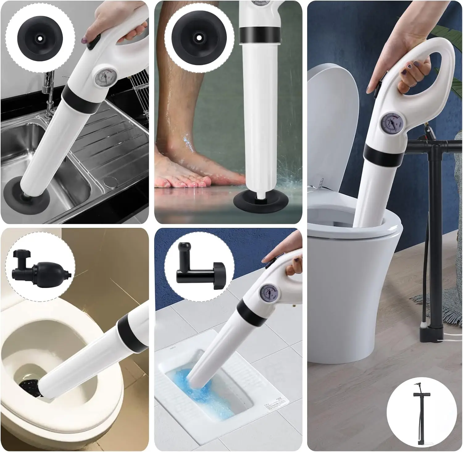 high pressure snake drain unclog toilet remover cleaner sink tool bathroom kitchen toilet auger air plunger blaster kit