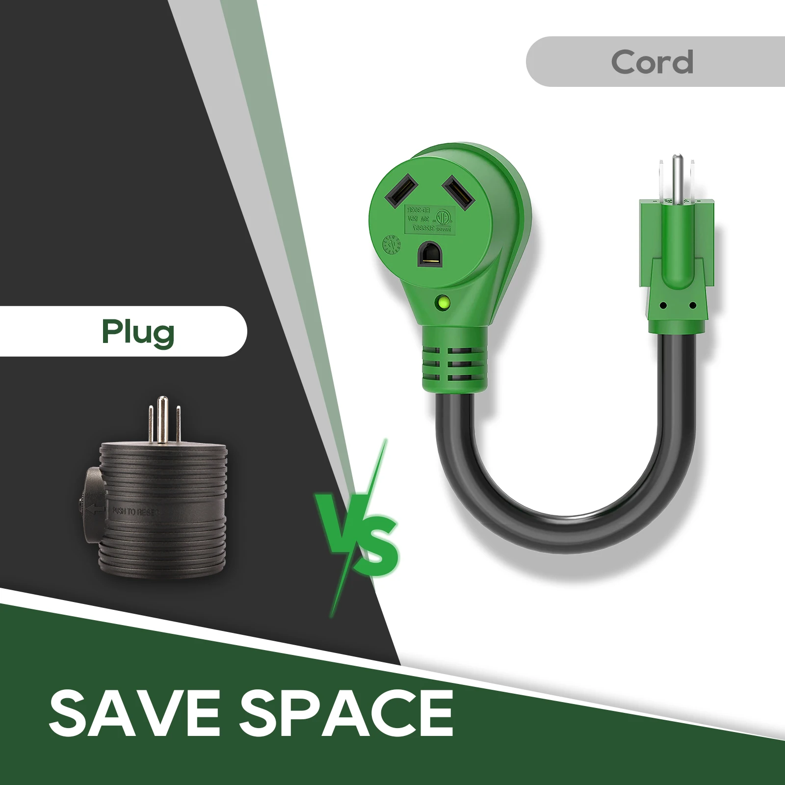 NEMA 5-15P to TT-30R ,15 Amp Male to 30 Amp Female RV Adapter Plug with Circuit Breaker,ETL Listed