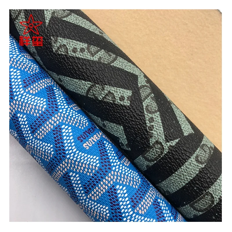 Print leather  check design PVC synthetic leather woveng backing for bag and cosmetic case