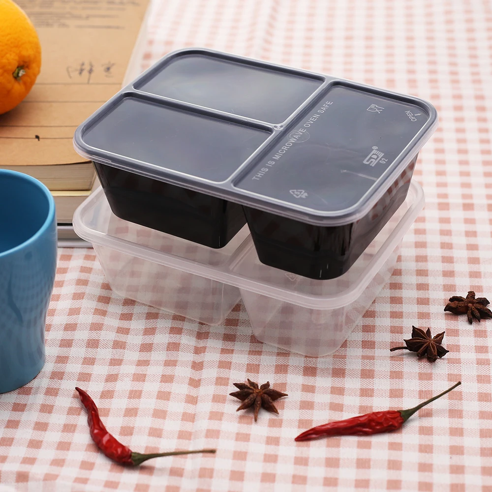 Clear plastic lunch box disposable food containers take away for microwave ovens with compartments
