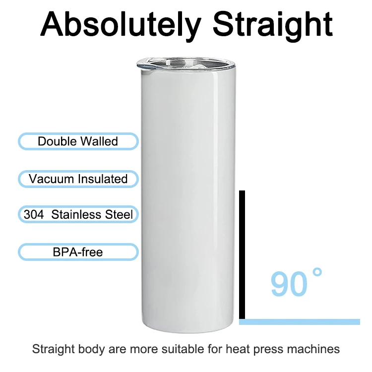 Popular 20Oz Skinny White Straight Vaso Sublimation Blanks Stainless Steel Vacuum Tumblers With Straws