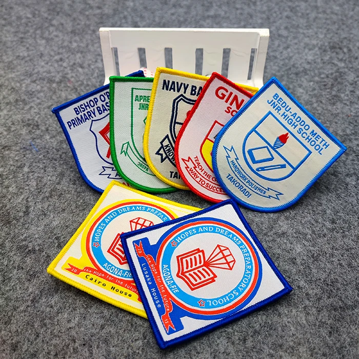 Wholesale Custom Woven  3D Logo Hat Embroidered  Patch with school badge Patches For Clothing