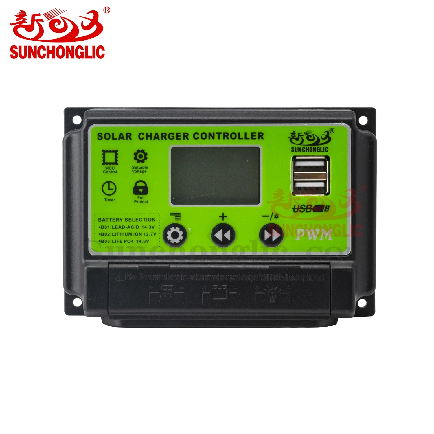 Sunchonglic mini solar charger 12V 24V 30A manual pwm solar charge controller