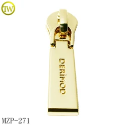 Handbag gold zipper pulls making custom stamped letter #5 slider head branded puller tags for jacket