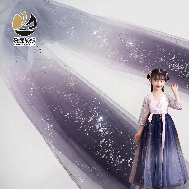 Gradient  polka dot sequin printing polyester tulle fabric gauze  dress