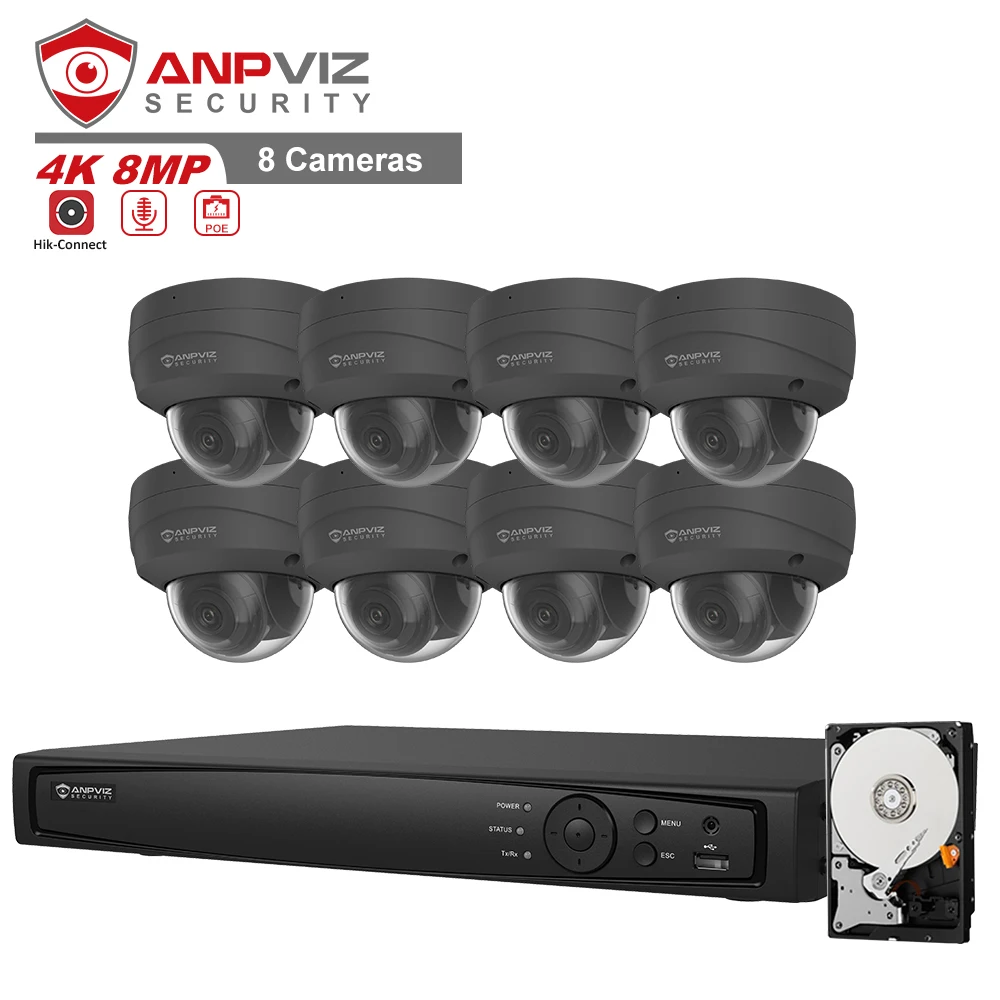 Система видеонаблюдения Anpviz 4K 16 каналов 8 уличных купольных камер POE NVR с поддержкой жесткий диск ТБ встроенный 2SATA