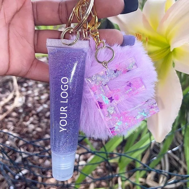 Beauty Cosmetic Wholesale Lip Gloss Bulk Lipstick Cruelty Free Crystal Letters Customize  Keychain Lipgloss