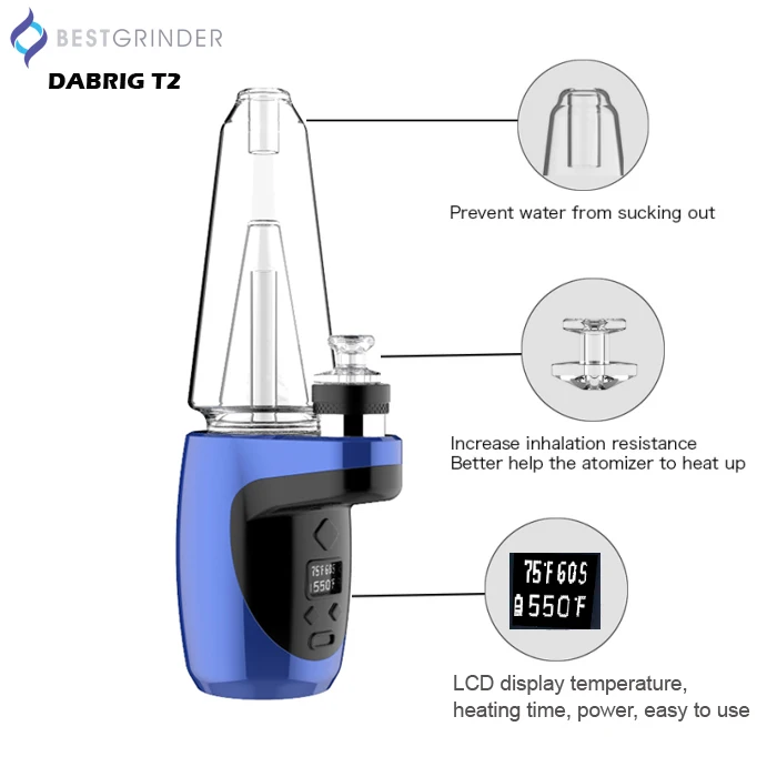 2021 Dabrig T2 Electronic hookah head Wax Concentrate Shatter Budder Dab Rig Kit 4 Heat Settings vs SOC