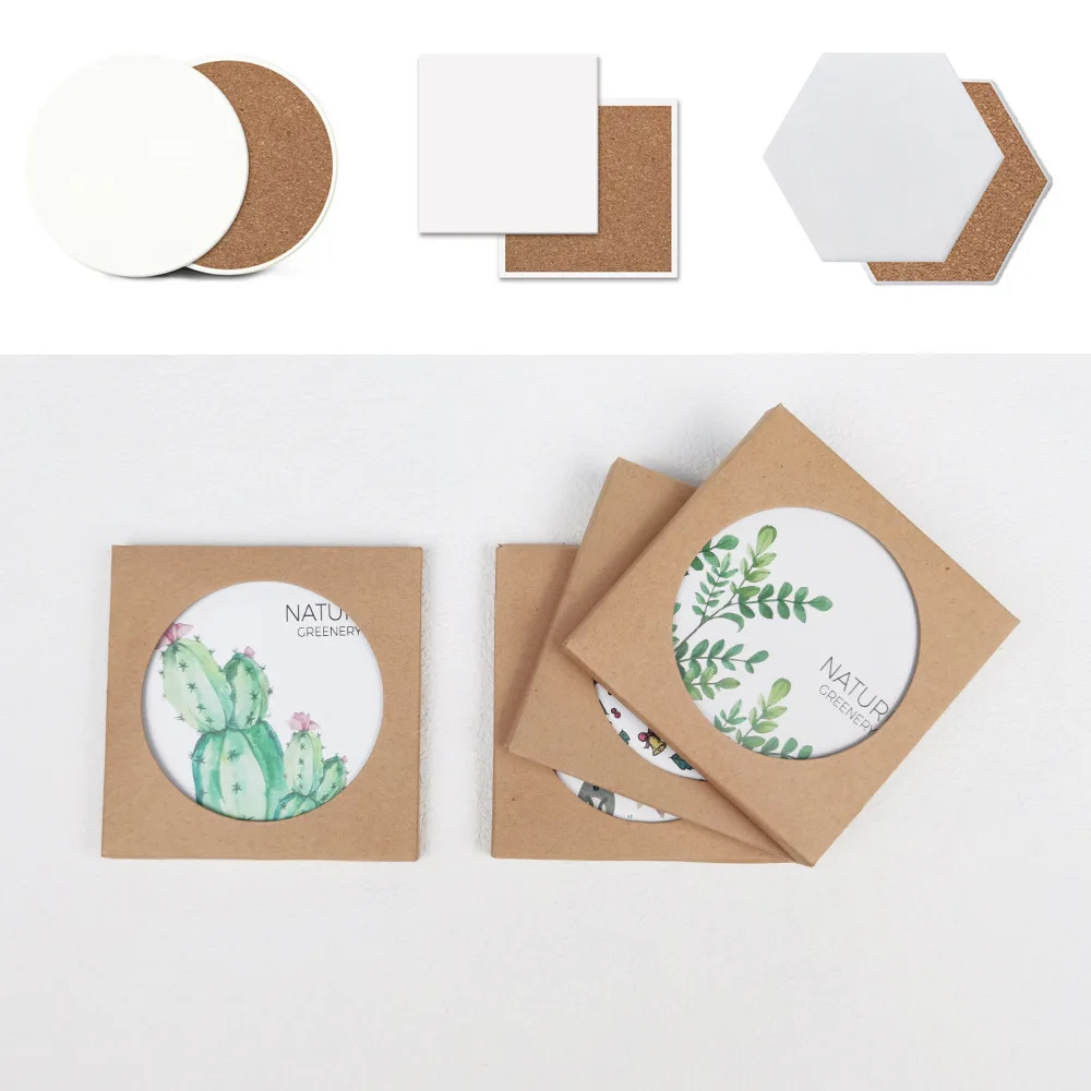 Direct ceramic manufacturer Custom ceramic white blank sublimation round square ceramic drink coaster with cork back wholesale