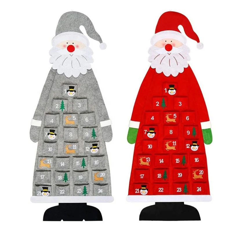 115*45cm Xmas Countdown Calendar Reusable Thick Felt Wall Hanging Christmas Calendar Felt Santa Advent Calendar with 24 Pockets