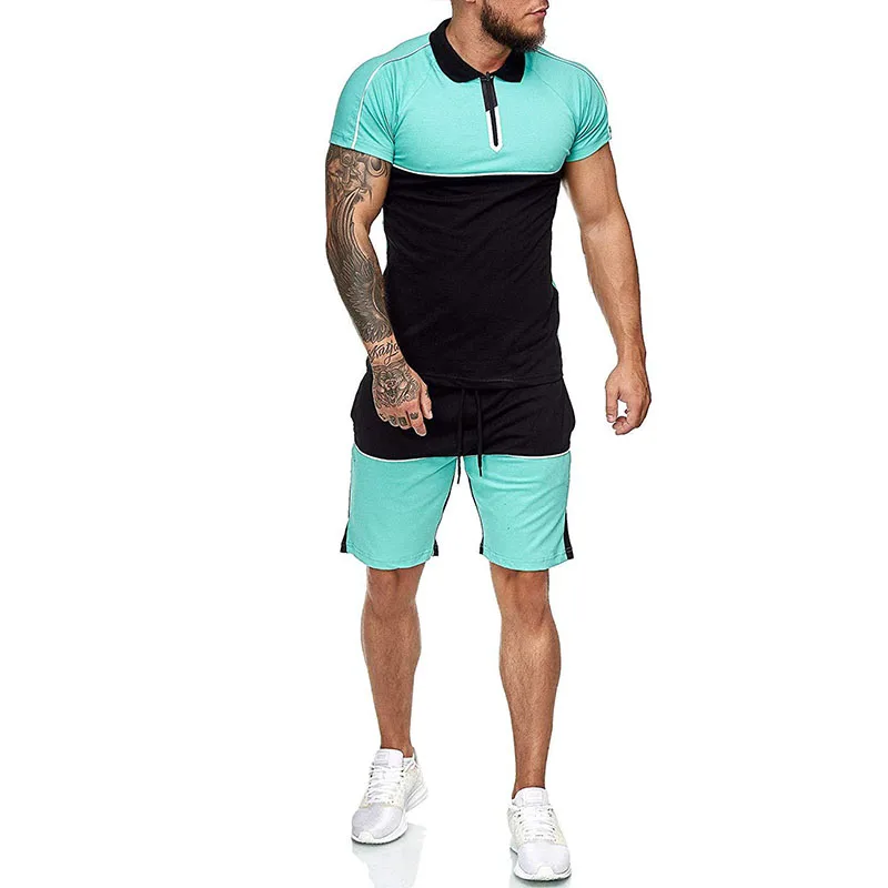 Wholesale plain tracksuit two piece polo shirt short set jogging suits with logo