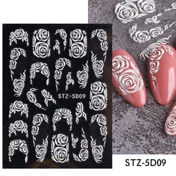 New 5D Acrylic White Wedding Design Nail Stickers Embossed Flower Lace Adhesive Decals French Winter Sliders DIY Manicure Decor