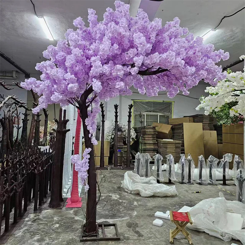 A Extended Sakura Floral Cherry Flower Tree Wedding Curved White Artificial Cherry Blossom Tree for Event Indoor Outdoor Decor