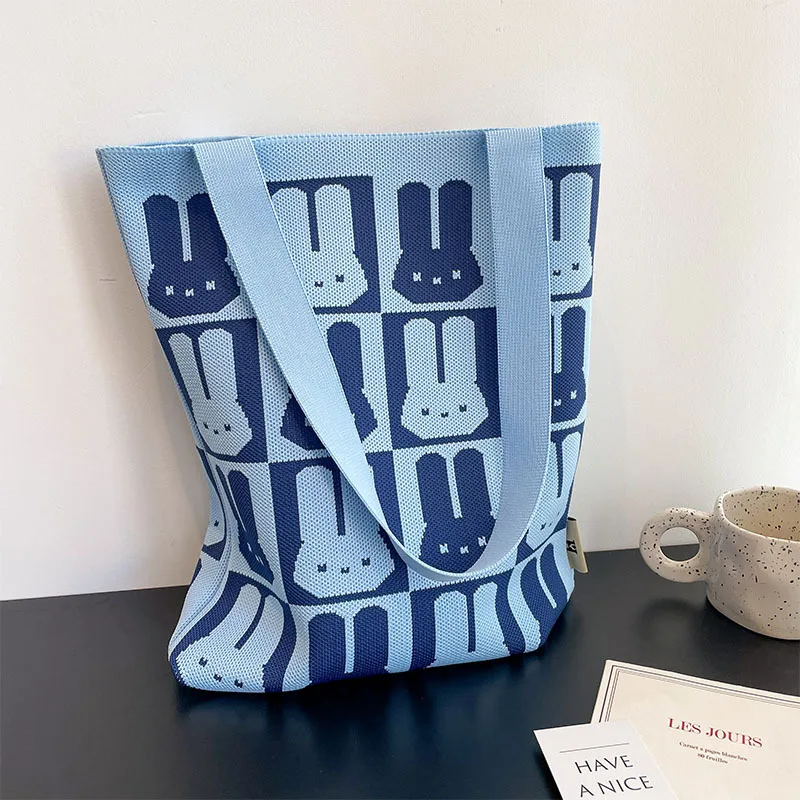 Wholesale Custom Design Rabbit Thickened Shoulder Bag Vintage Large Capacity Handbags Unique Knitted Cotton Tote Bag for Women