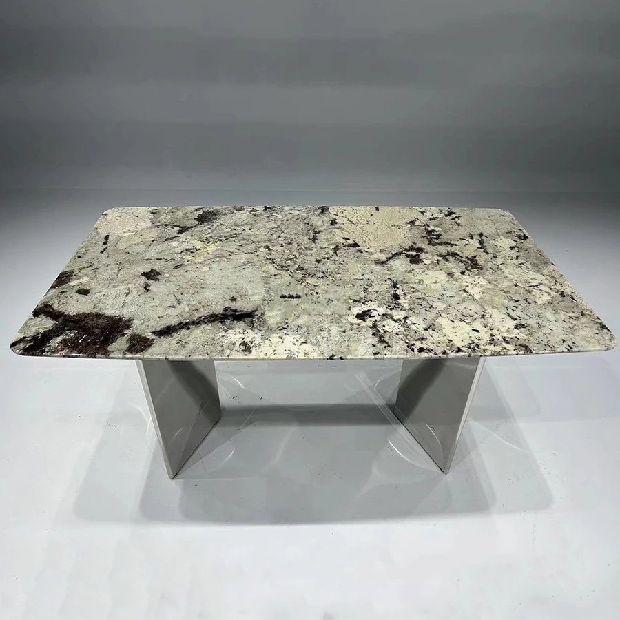 Stainless Steel Metal Marble Top Dining Table Mesa de comedor marmol Eating Table Marble Top Dining Table