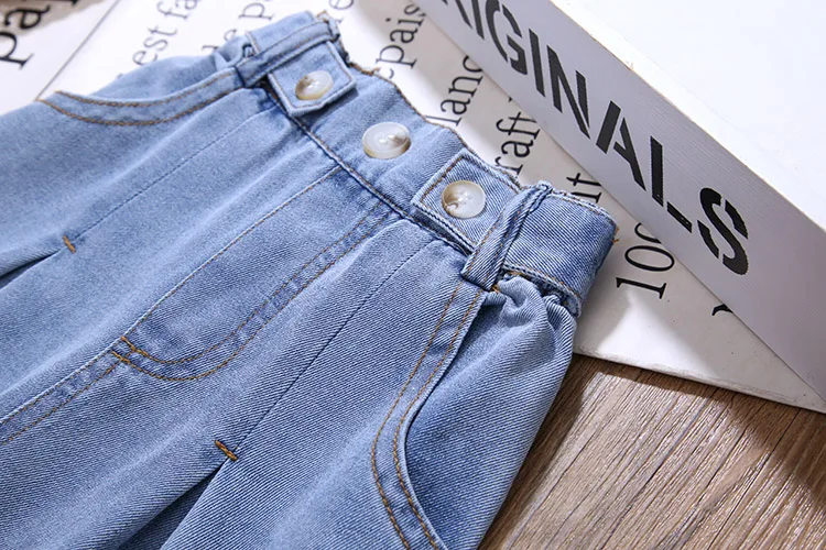 2020 summer girl suit female baby cool handsome jazz letter ribbon vest wide-leg jeans two-piece suit