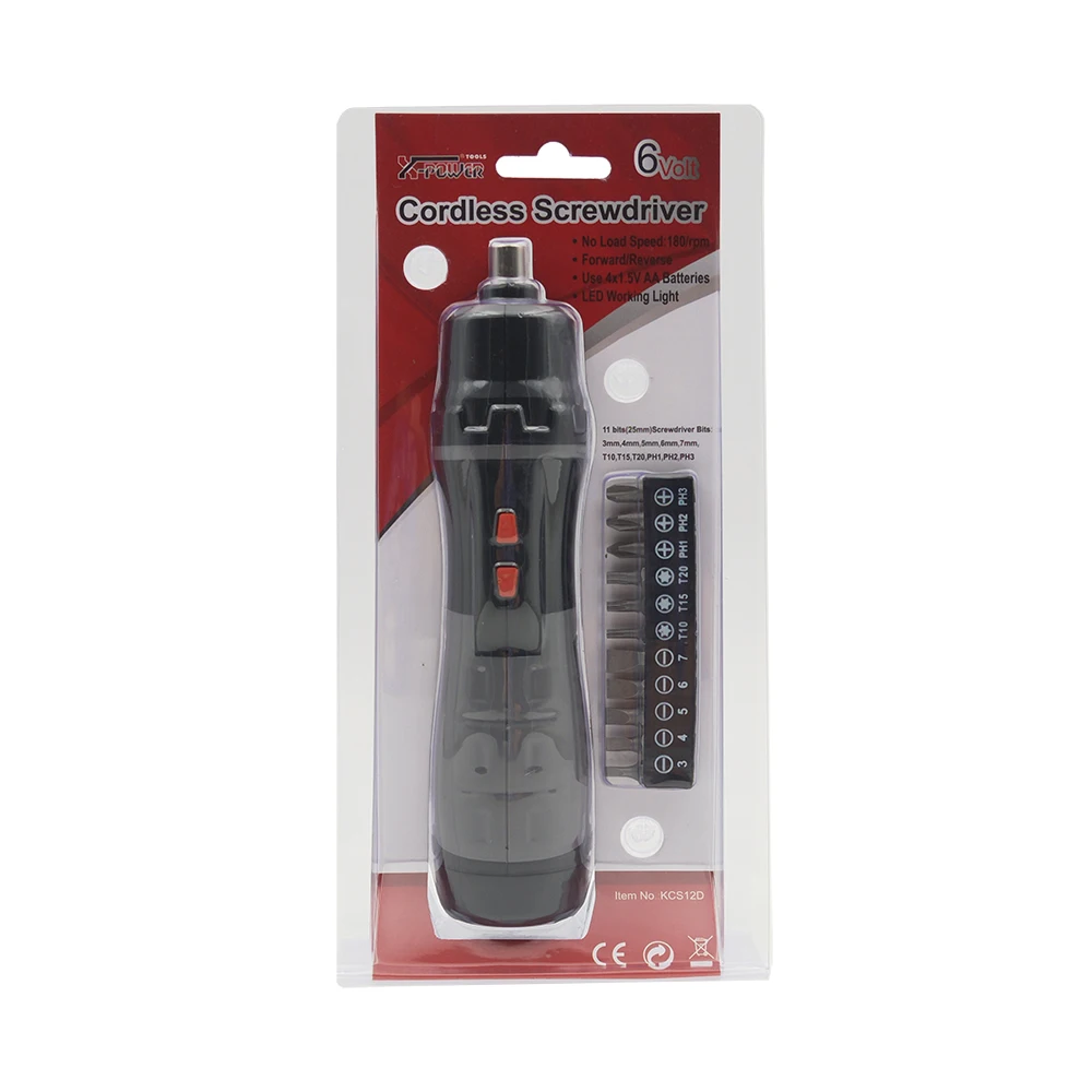 KCS12D-S11B 6V AA battery powered Cordless Screwdriver 11pcs 25mm bits home use DIY Forward Reverse switch wholesale tools kit