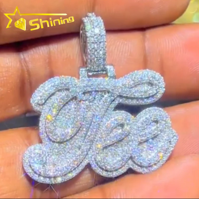 Factory Custom Iced Out VVS Moissanite Lab Diamond Hip Hop Logo Name Pendant Pass Diamond Tester Men silver Jewelry