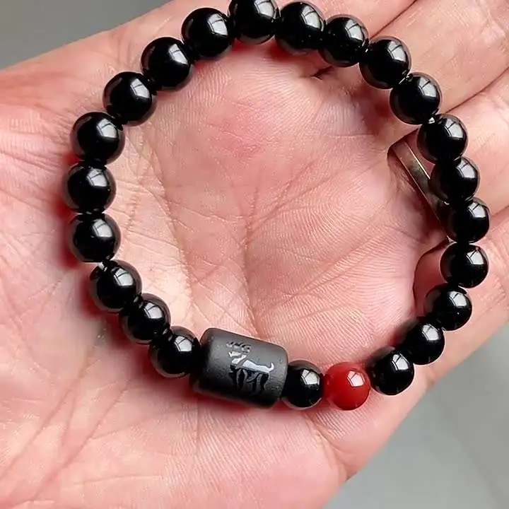 8mm Gem Bracelets 12 Star Sign Constellations Horoscope Lucky Beaded Bracelet Natural Crystal Stone Black Onyx Stone Bracelet