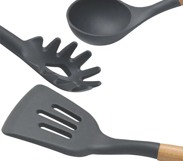 Kitchen Tool Wooden Handle 11-piece Kitchenware Non-stick Cookware Silicone Kitchenware Set Cooking Spatula Spoon Tool