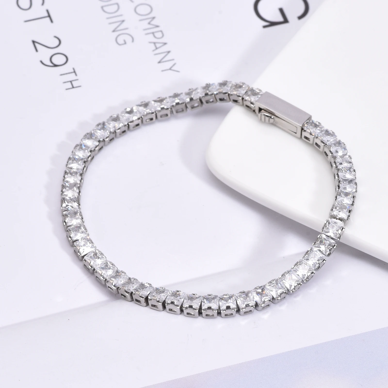 AAA CZ Cubic Zircon Tennis Bracelet Iced Out Stainless Steel Fashion Square Round Diamond Tennis Bracelet Hip Hop Moissanite