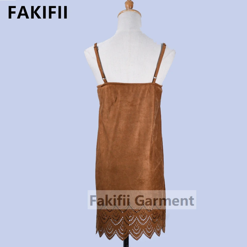 Ladies Dresses 2022 Summer Women Elegant Brown Suede Dress Sleeveless Hollow Out O Neck Dresses Women lady elegant