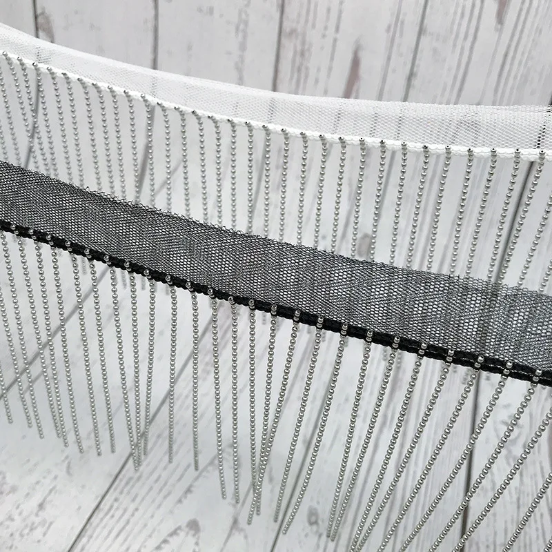 Mesh Fabric Fringe for Jeans Clothing Accessories DIY Decoration Trim Round Bead Chain 9cm Tassel Lace Ribbon Tassel Chain