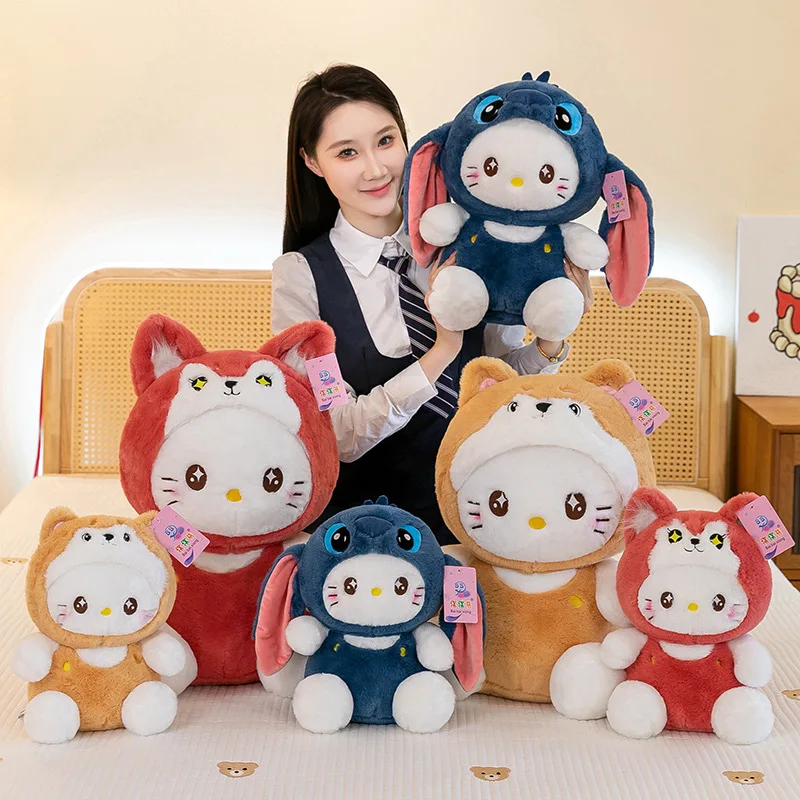 Hot Sale Sanrioed Plush Doll Cartoon Anime KT Cat Transform Stitched Shiba Inu Fox Plush Toy Soft Stuffed Sofa Pillow