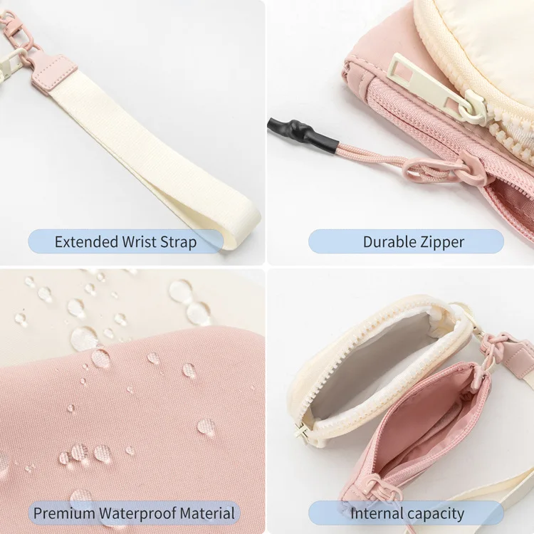 Custom Logo Dual Pouch Luxury Fashion Double Wrist Wallet Coin Bag with Wristlet Key Chain Bracelet Card Holder Wallet